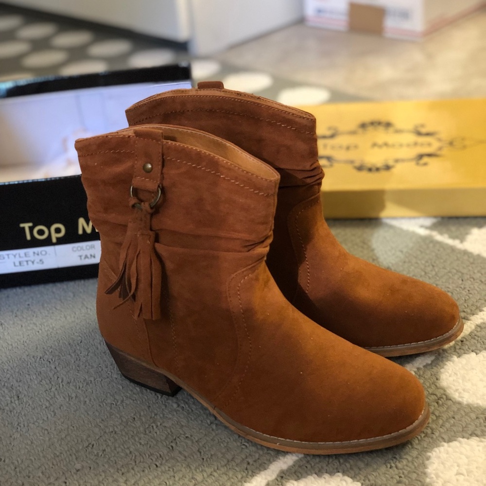 Top Moda Tassel Fringe Cowboy Round Toe Bootie